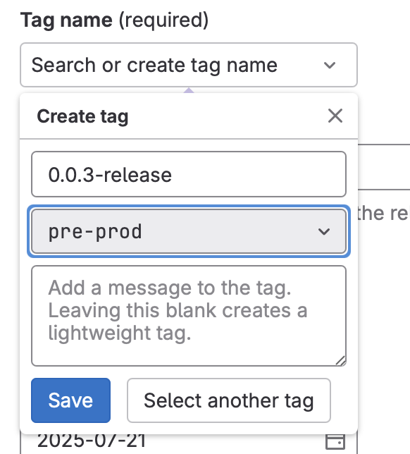Interface GitLab - Création du tag